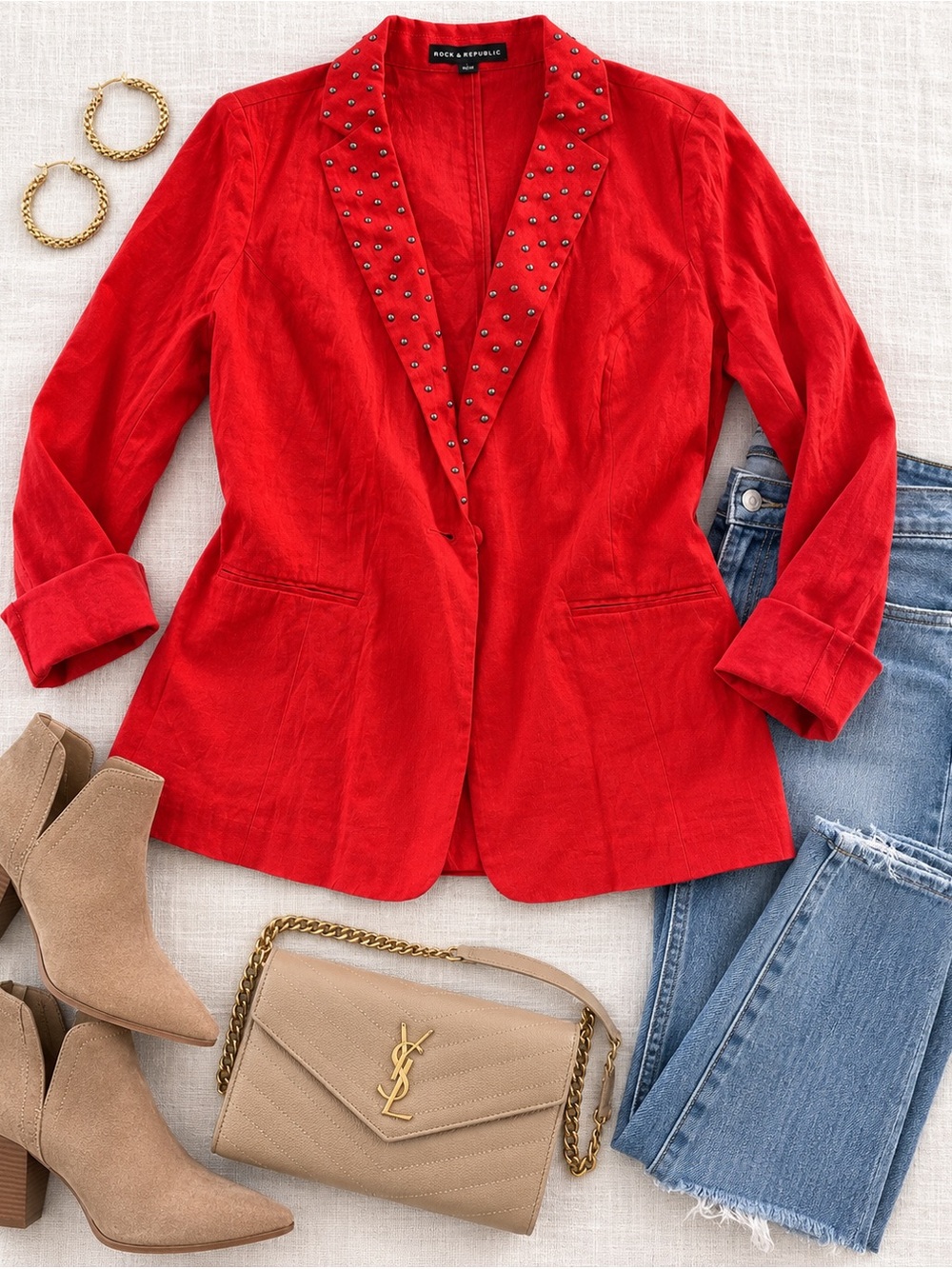 Rock & Republic Bright red studded blazer (g15)